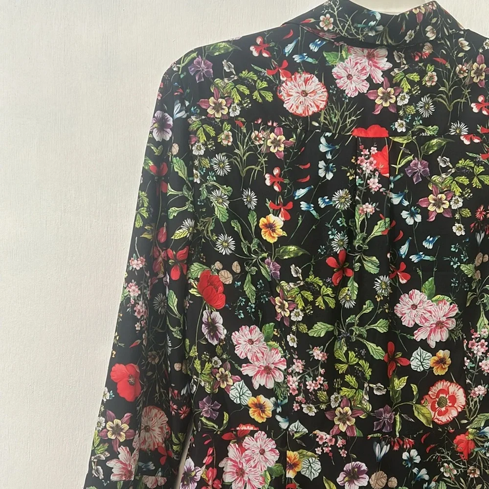 ADRIANNA PALLEL  DRESS WOMEN SIZE 9 BLACK FLORAL PEPLUM HEM - Picture 5 of 14